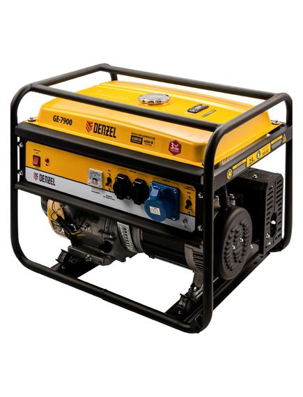 Генератор бенз. (6 - 6,5 кВт, 220 В, 25л, ручной стартер) DENZEL GE-7900 (94638), фото , изображение 3 - Метэкс