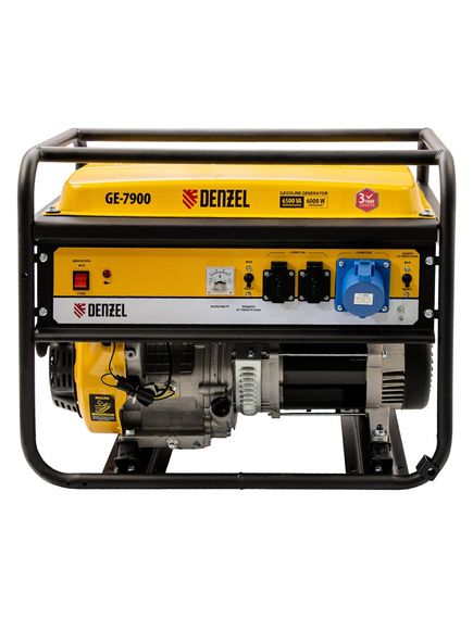 Генератор бенз. (6 - 6,5 кВт, 220 В, 25л, ручной стартер) DENZEL GE-7900 (94638), фото , изображение 4 - Метэкс