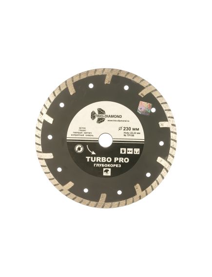 Диск алмазный 230 х 22,2 мм турбо глубокий рез TRIO-DIAMOND TP156, фото , изображение 2 - Метэкс