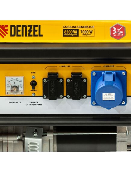 Генератор бенз. (7 - 8,5 кВт, 220 В, 25л, ручной стартер) DENZEL GE-8900 (94639), фото , изображение 15 - Метэкс