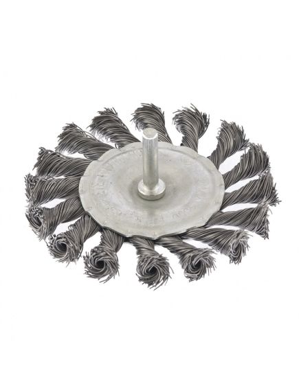 Щетка для дрели 100 мм плоская со шпилькой крученая металлическая проволока MATRIX 74432, фото , изображение 2 - Метэкс