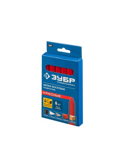Мелки восковые разметочные красные 6 шт ЗУБР 06330-3, фото , изображение 3 - Метэкс