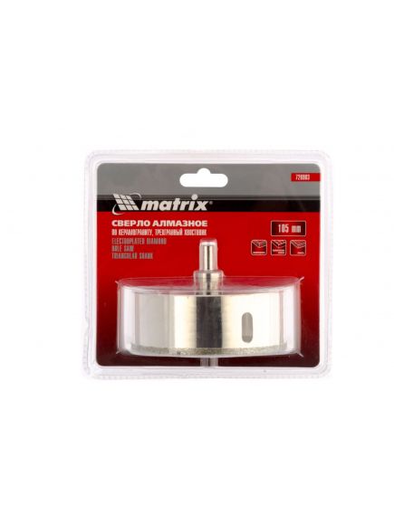Сверло алмазное по керамограниту 105 х 67 мм трехгранный хвостовик MATRIX 726903, фото , изображение 2 - Метэкс