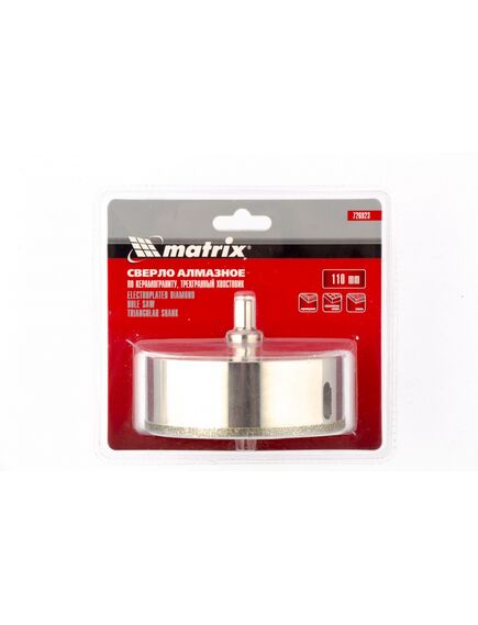 Сверло алмазное по керамограниту 110 х 67 мм трехгранный хвостовик MATRIX 726923, фото , изображение 2 - Метэкс