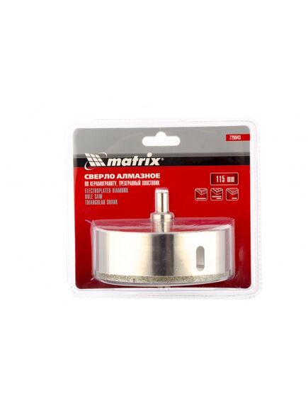 Сверло алмазное по керамограниту 115 х 67 мм трехгранный хвостовик MATRIX 726943, фото , изображение 2 - Метэкс