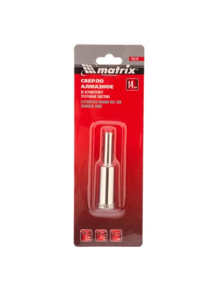 Сверло алмазное по керамограниту 14 х 67 мм трехгранный хвостовик MATRIX 726143, фото , изображение 3 - Метэкс