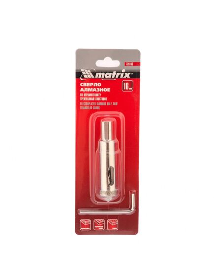 Сверло алмазное по керамограниту 16 х 67 мм трехгранный хвостовик MATRIX 726163, фото , изображение 3 - Метэкс