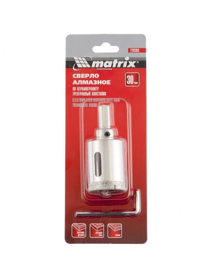 Сверло алмазное по керамограниту 30 х 67 мм трехгранный хвостовик MATRIX 726303, фото , изображение 3 - Метэкс