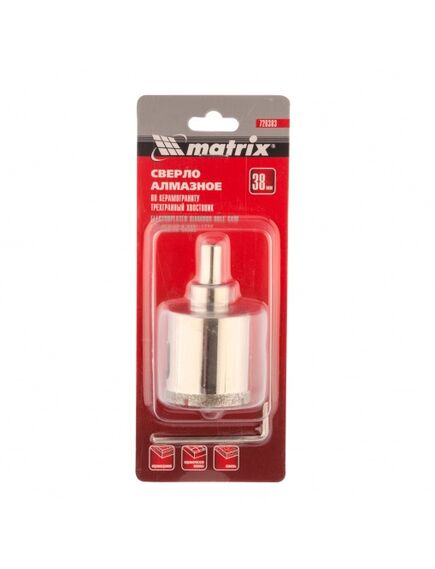 Сверло алмазное по керамограниту 38 х 67 мм трехгранный хвостовик MATRIX 726383, фото , изображение 3 - Метэкс