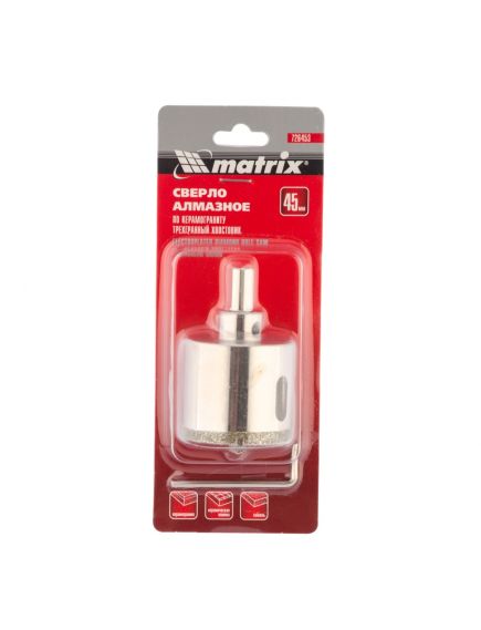Сверло алмазное по керамограниту 45 х 67 мм трехгранный хвостовик MATRIX 726453, фото , изображение 3 - Метэкс