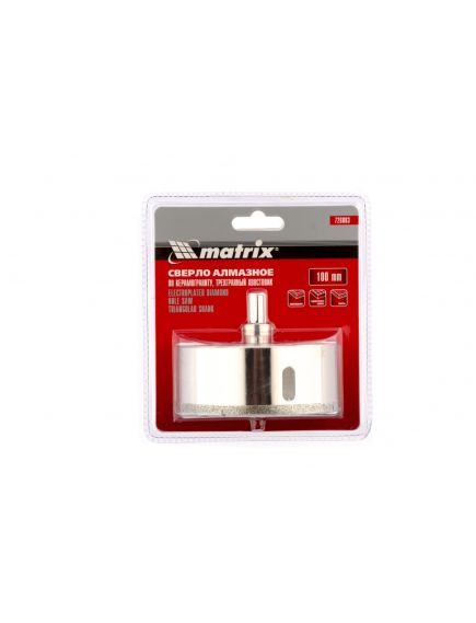 Сверло алмазное по керамограниту 100 х 67 мм трехгранный хвостовик MATRIX 726883, фото , изображение 2 - Метэкс