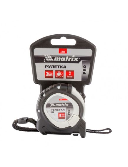 Рулетка 3 м х 16 мм Neon обрезиненный корпус 3 фиксации MATRIX 32590, фото , изображение 4 - Метэкс
