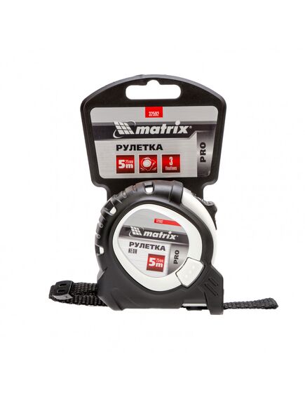 Рулетка 5 м х 25 мм Neon обрезиненный корпус 3 фиксации MATRIX 32592, фото , изображение 4 - Метэкс