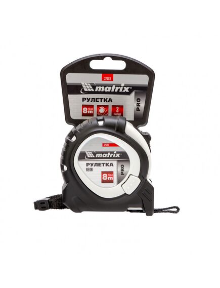 Рулетка 8 м х 25 мм Neon обрезиненный корпус 3 фиксации MATRIX 32593, фото , изображение 4 - Метэкс