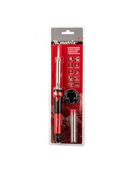 Паяльник 60 Вт класс защиты 1 индикатор медный наконечник с долговечным покрытием MATRIX 913046, фото , изображение 4 - Метэкс