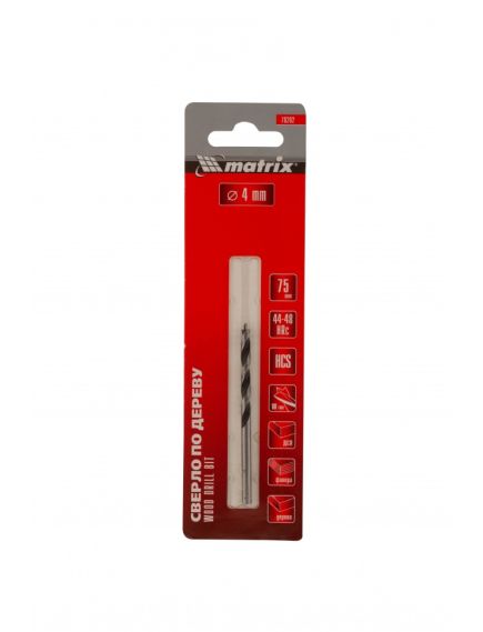 Сверло по дереву 4 х 70 мм цилиндрический хвостовик MATRIX 70202, фото , изображение 2 - Метэкс