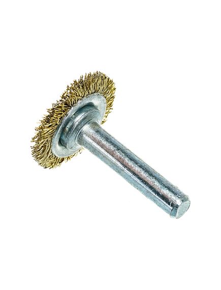 Щетка для дрели 30 мм плоская со шпилькой латунированная витая проволока MATRIX 74440, фото , изображение 3 - Метэкс