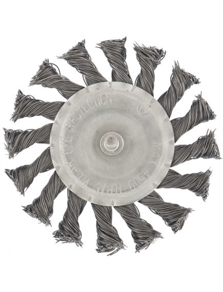 Щетка для дрели 75 мм плоская со шпилькой крученая металлическая проволока MATRIX 74430, фото , изображение 2 - Метэкс