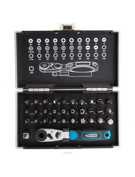 Набор бит 1/4 магнитный адаптер сталь пластиковый кейс 33 предмета GROSS 11365, фото , изображение 9 - Метэкс
