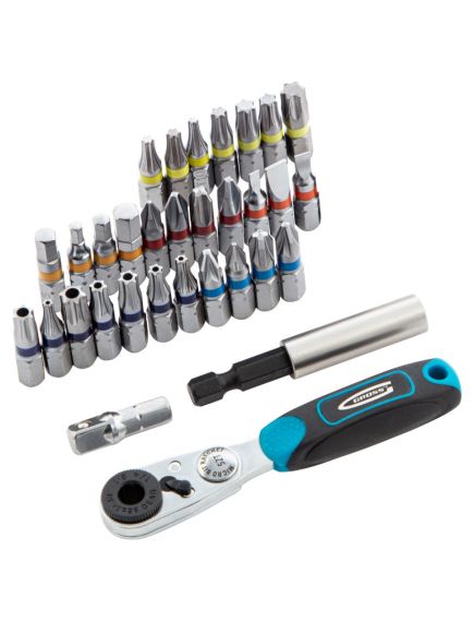 Набор бит 1/4 магнитный адаптер сталь пластиковый кейс 33 предмета GROSS 11365, фото , изображение 2 - Метэкс