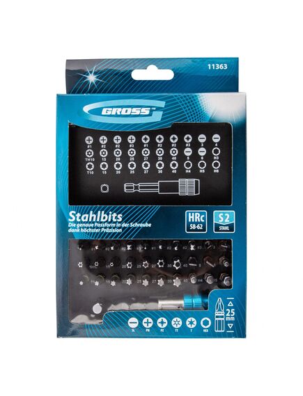 Набор бит магнитный адаптер пластиковый кейс 32 предмета GROSS 11363, фото , изображение 2 - Метэкс