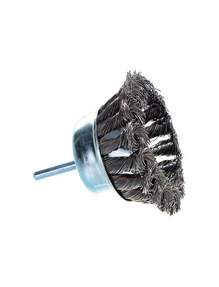 Щетка для дрели 75 мм "чашка" со шпилькой крученая металлическая проволока MATRIX 74470, фото , изображение 3 - Метэкс