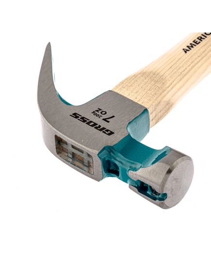 Молоток-гвоздодер 200 г угол 45 магнит обрезиненная рукоятка AMERICAN HICKORY GROSS 10414, фото , изображение 2 - Метэкс