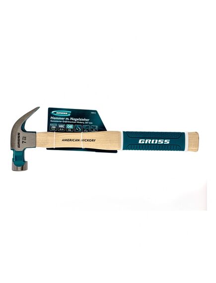 Молоток-гвоздодер 200 г угол 45 магнит обрезиненная рукоятка AMERICAN HICKORY GROSS 10414, фото , изображение 5 - Метэкс