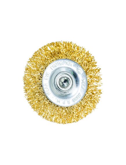 Щетка для дрели 50 мм плоская со шпилькой латунированная витая проволока MATRIX 74444, фото , изображение 3 - Метэкс