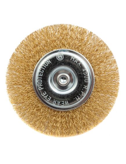 Щетка для дрели 100 мм плоская со шпилькой латунированная витая проволока MATRIX 74450, фото , изображение 2 - Метэкс