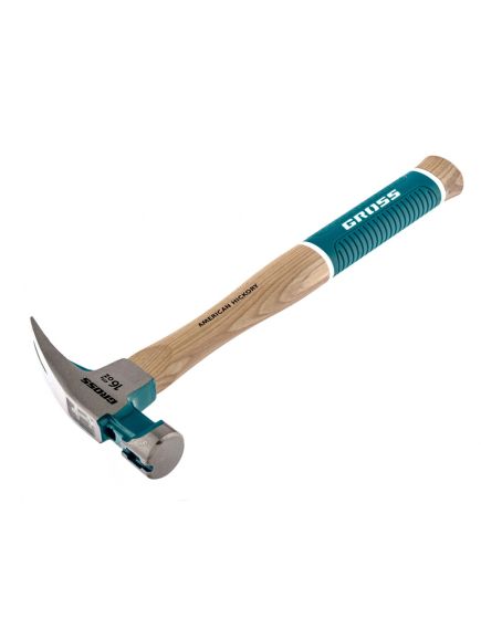 Молоток-гвоздодер 450 г угол 45 магнит обрезиненная рукоятка AMERICAN HICKORY GROSS 10415, фото , изображение 4 - Метэкс