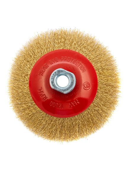 Щетка для УШМ 125 мм М14 "тарелка" латунированная витая проволока MATRIX 74616, фото , изображение 2 - Метэкс