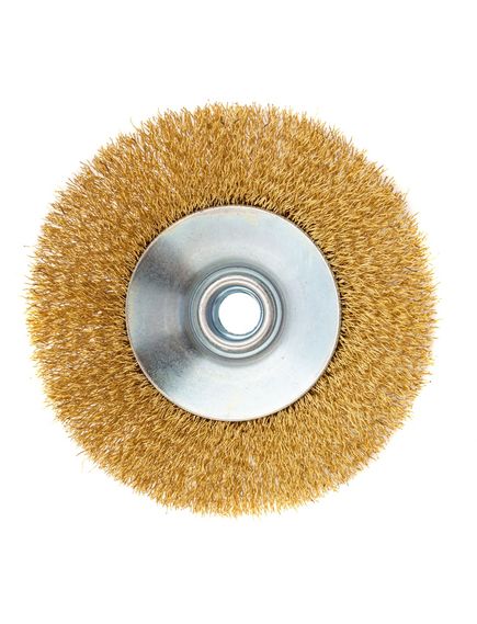 Щетка для УШМ 125 мм М14 "тарелка" латунированная витая проволока MATRIX 74616, фото , изображение 3 - Метэкс