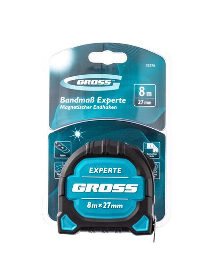 Рулетка 8 м x 27 мм Experte двухкомпонентный корпус магнит GROSS 32576, фото , изображение 4 - Метэкс