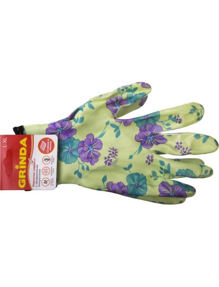 Перчатки садовые с прозрачным нитриловым покрытием L-XL зеленые GRINDA 11295-XL, фото , изображение 2 - Метэкс