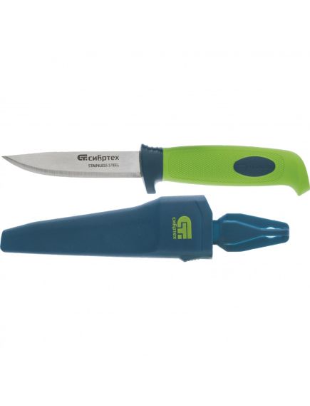 Нож универсальный с чехлом обрезиненная рукоятка 220 мм лезвие - 100 мм СИБРТЕХ 79015, фото , изображение 2 - Метэкс