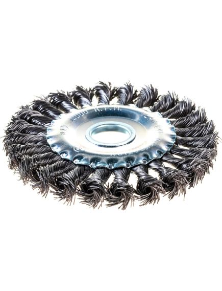 Щетка для УШМ 125 мм посадка 22,2 мм плоская крученая металлическая проволока СИБРТЕХ 746327, фото , изображение 3 - Метэкс