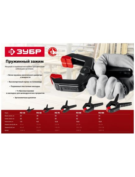 Зажим пружинный 38/38 мм МЗ-40 ЗУБР 32247-4, фото , изображение 4 - Метэкс
