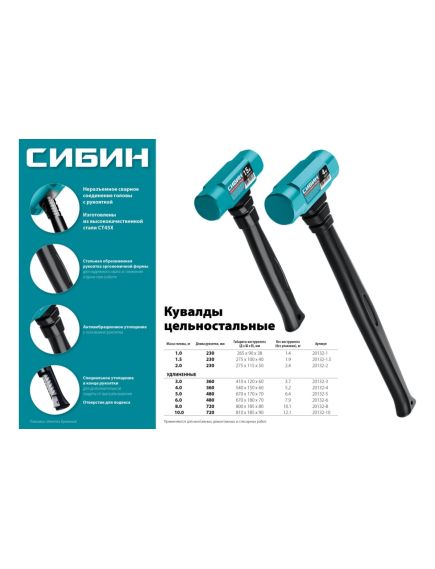 Кувалда 1000 г фибергласовая удлиненная рукоятка СИБИН 20132-1, фото , изображение 4 - Метэкс
