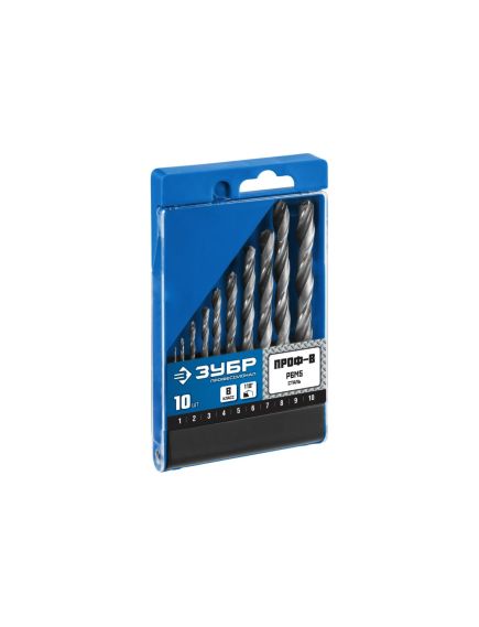 Набор сверл по металлу 1-10 мм (10 шт) ЗУБР 29621-H10, фото , изображение 3 - Метэкс