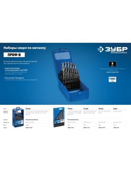 Набор сверл по металлу 1-10 мм (10 шт) ЗУБР 29621-H10, фото , изображение 4 - Метэкс