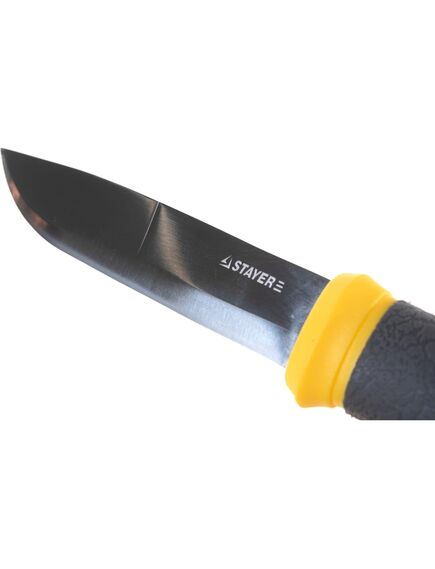 Нож туристический 110 мм пластиковые ножны STAYER 47630, фото , изображение 3 - Метэкс