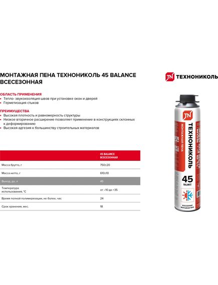 Пена монтажная проф. ТЕХНОНИКОЛЬ 45 BALANCE всесезонная (528372), фото , изображение 3 - Метэкс