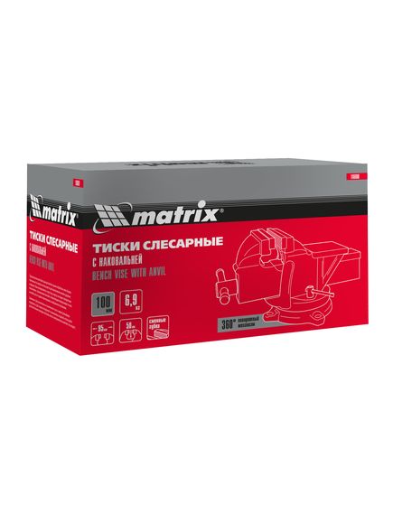 Тиски слесарные 100 мм поворотные с наковальней MATRIX 18600, фото , изображение 5 - Метэкс