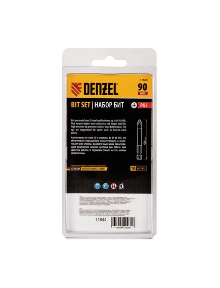 Бита PH2 х 90 10 шт DENZEL 11644, фото , изображение 4 - Метэкс