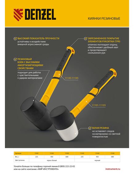 Киянка резиновая 680 г черная резина фибергласовая рукоятка c TPR покрытием DENZEL 11145, фото , изображение 5 - Метэкс